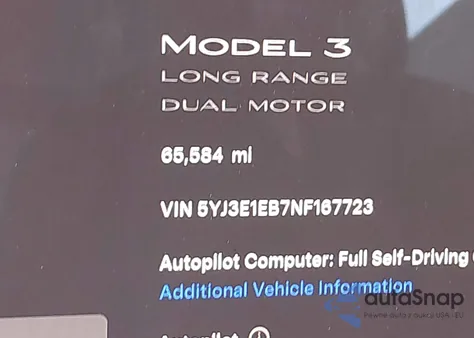 2022 Tesla Model 3 Long Range Dual Motor All-Wheel Drive from USA, damaged, VIN 5YJ3E1EB7NF167723